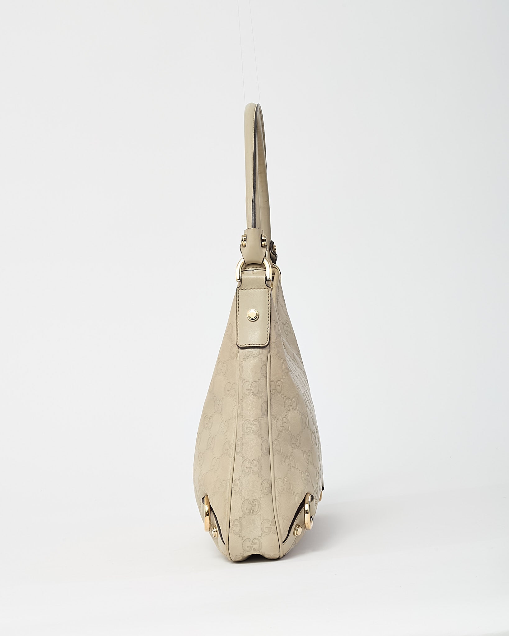 Gucci Light Grey GG Monogram Guccissima Embossed Leather Abbey D-Ring Shoulder Bag