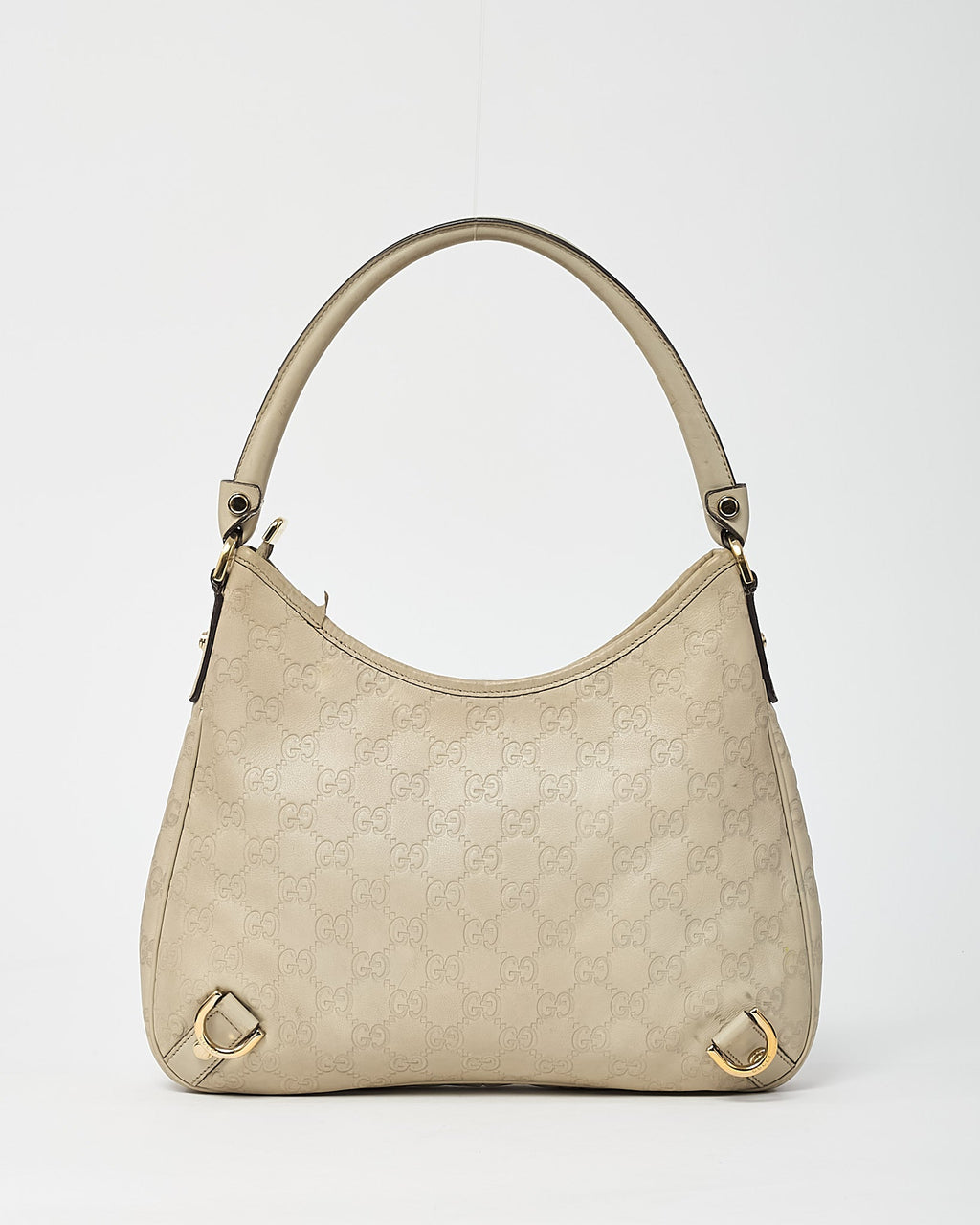 Gucci Light Grey GG Monogram Guccissima Embossed Leather Abbey D-Ring Shoulder Bag