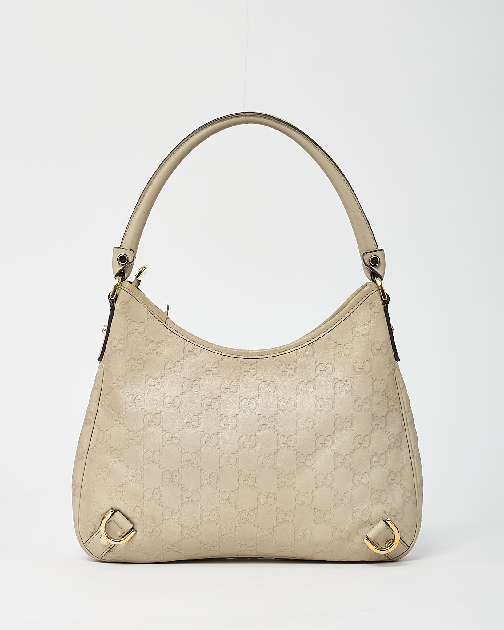 Gucci Light Grey GG Monogram Guccissima Embossed Leather Abbey D-Ring Shoulder Bag