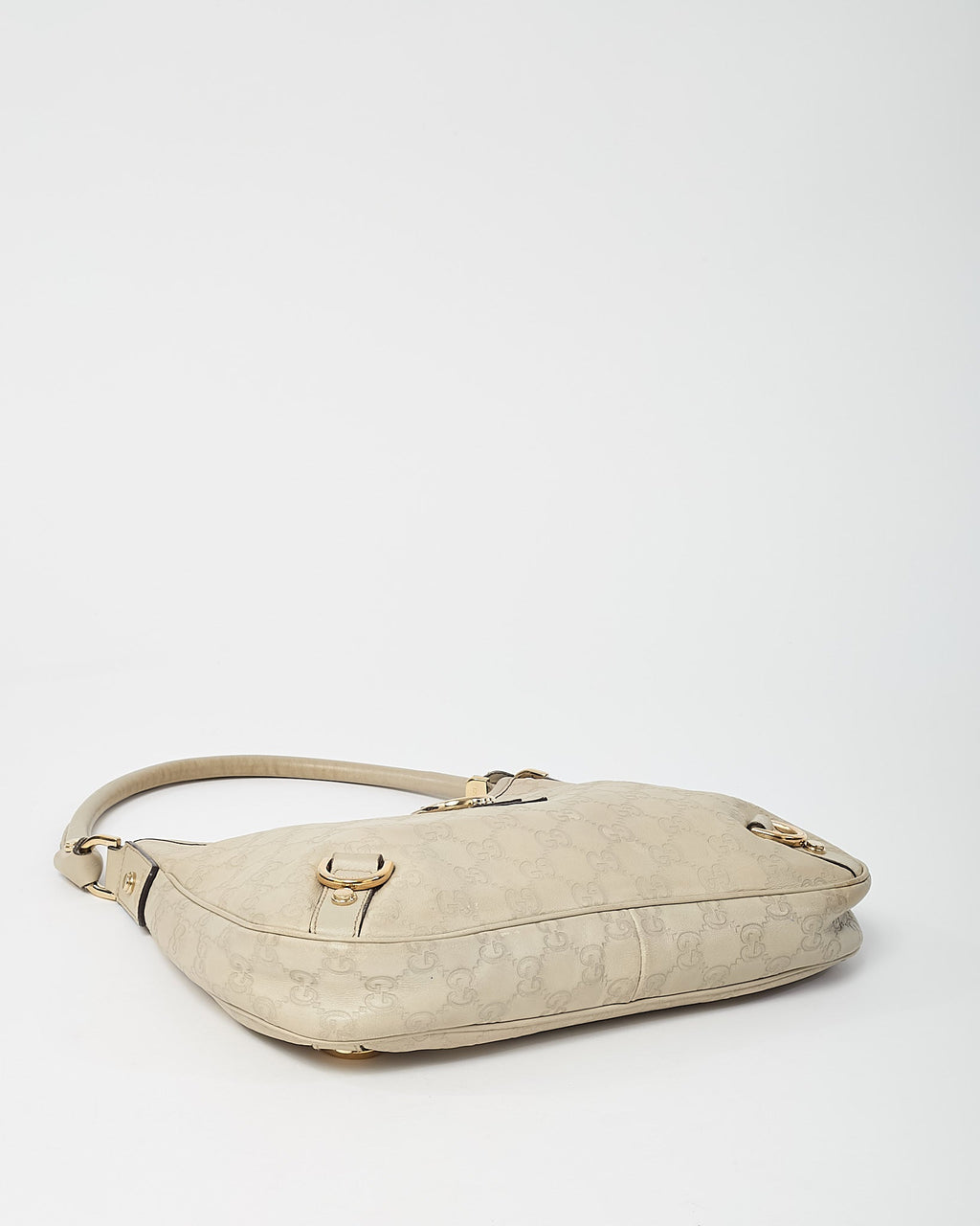 Gucci Light Grey GG Monogram Guccissima Embossed Leather Abbey D-Ring Shoulder Bag