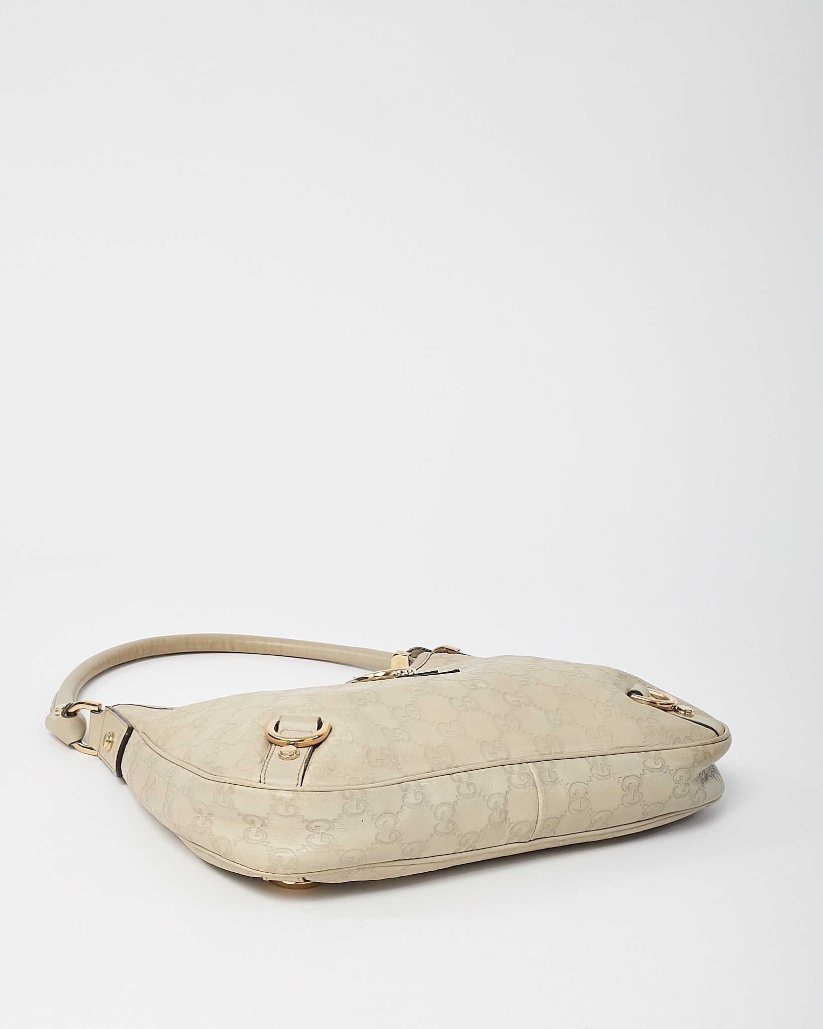 Gucci Light Grey GG Monogram Guccissima Embossed Leather Abbey D-Ring Shoulder Bag