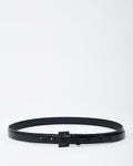 Saint Laurent Black Shiny Croc Embossed Leather Black YSL Logo Cassandre Thin Belt - 80