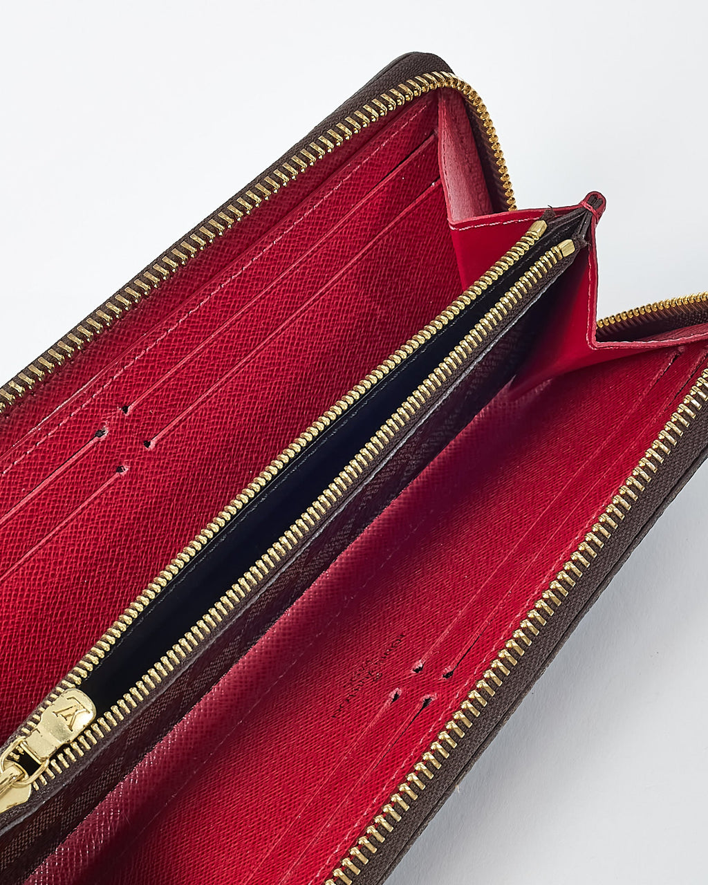 Louis Vuitton Damier Ebene Coated Canvas Red Interior Clemence Wallet