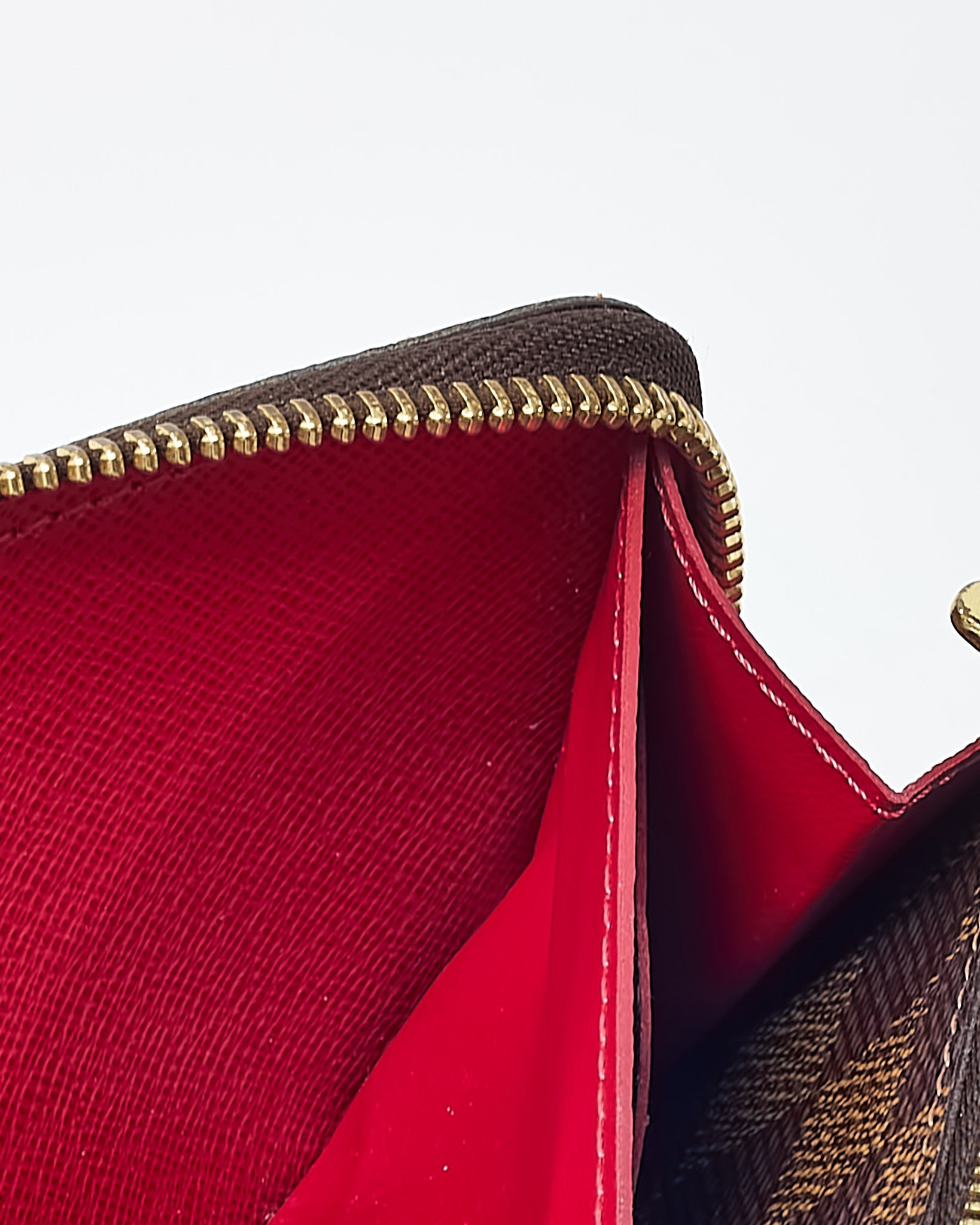 Louis Vuitton Damier Ebene Coated Canvas Red Interior Clemence Wallet