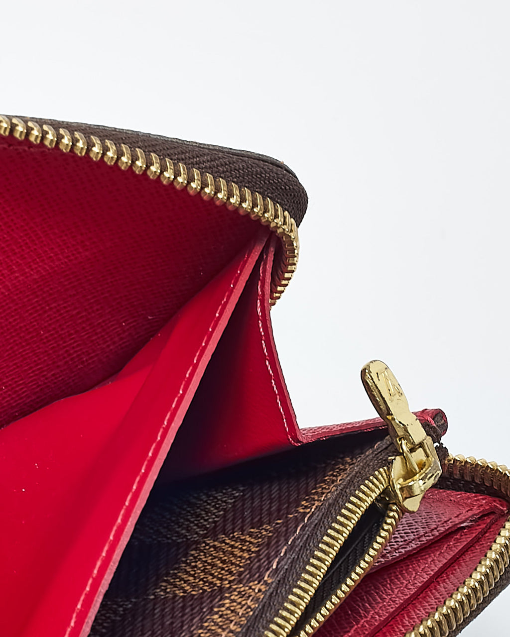 Louis Vuitton Damier Ebene Coated Canvas Red Interior Clemence Wallet