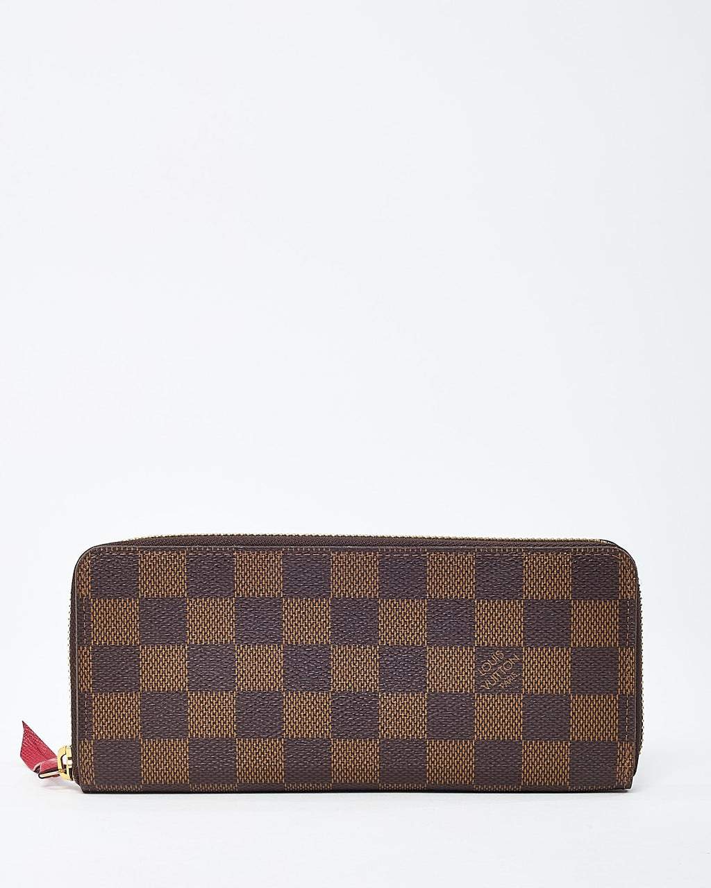 Louis Vuitton Damier Ebene Coated Canvas Red Interior Clemence Wallet