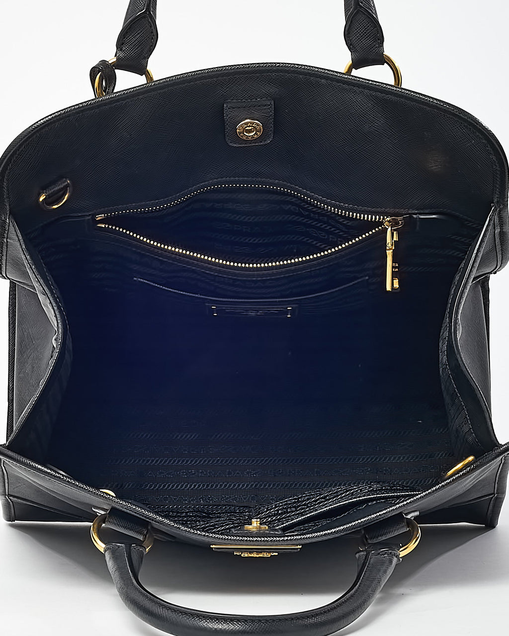 Prada Black Saffiano Leather Pomice 2Way Shopping Tote with Strap