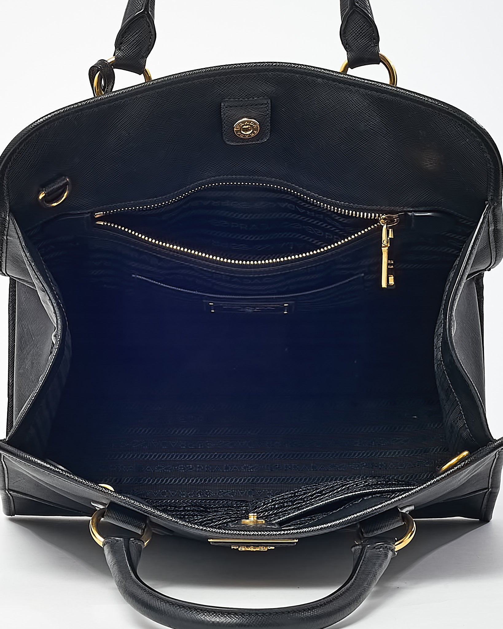 Prada Black Saffiano Leather Pomice 2Way Shopping Tote with Strap