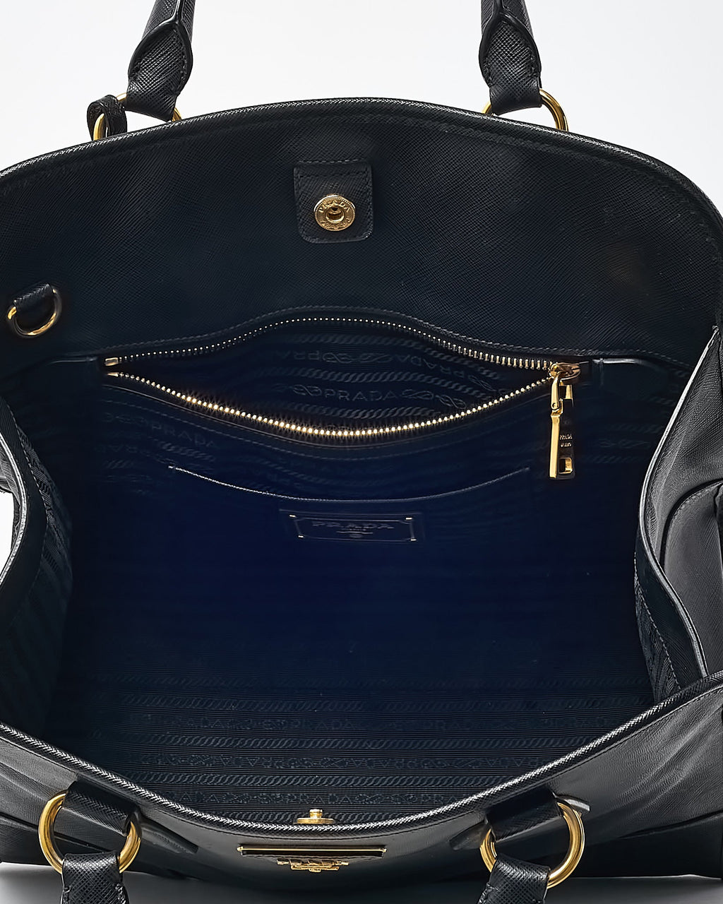 Prada Black Saffiano Leather Pomice 2Way Shopping Tote with Strap