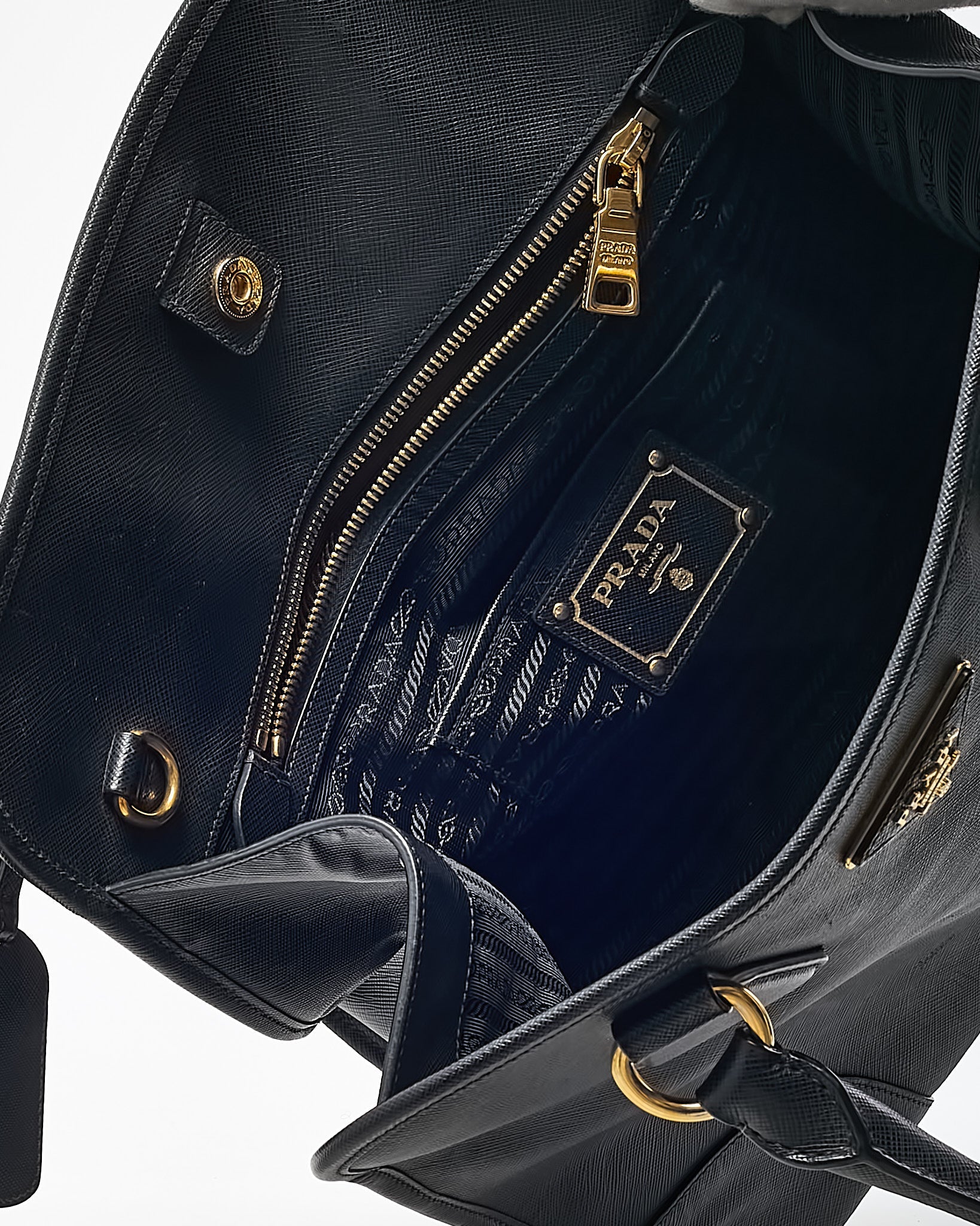 Prada Black Saffiano Leather Pomice 2Way Shopping Tote with Strap