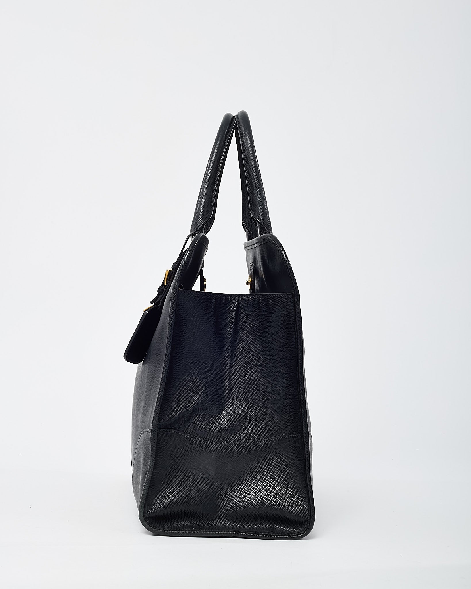 Prada Black Saffiano Leather Pomice 2Way Shopping Tote with Strap