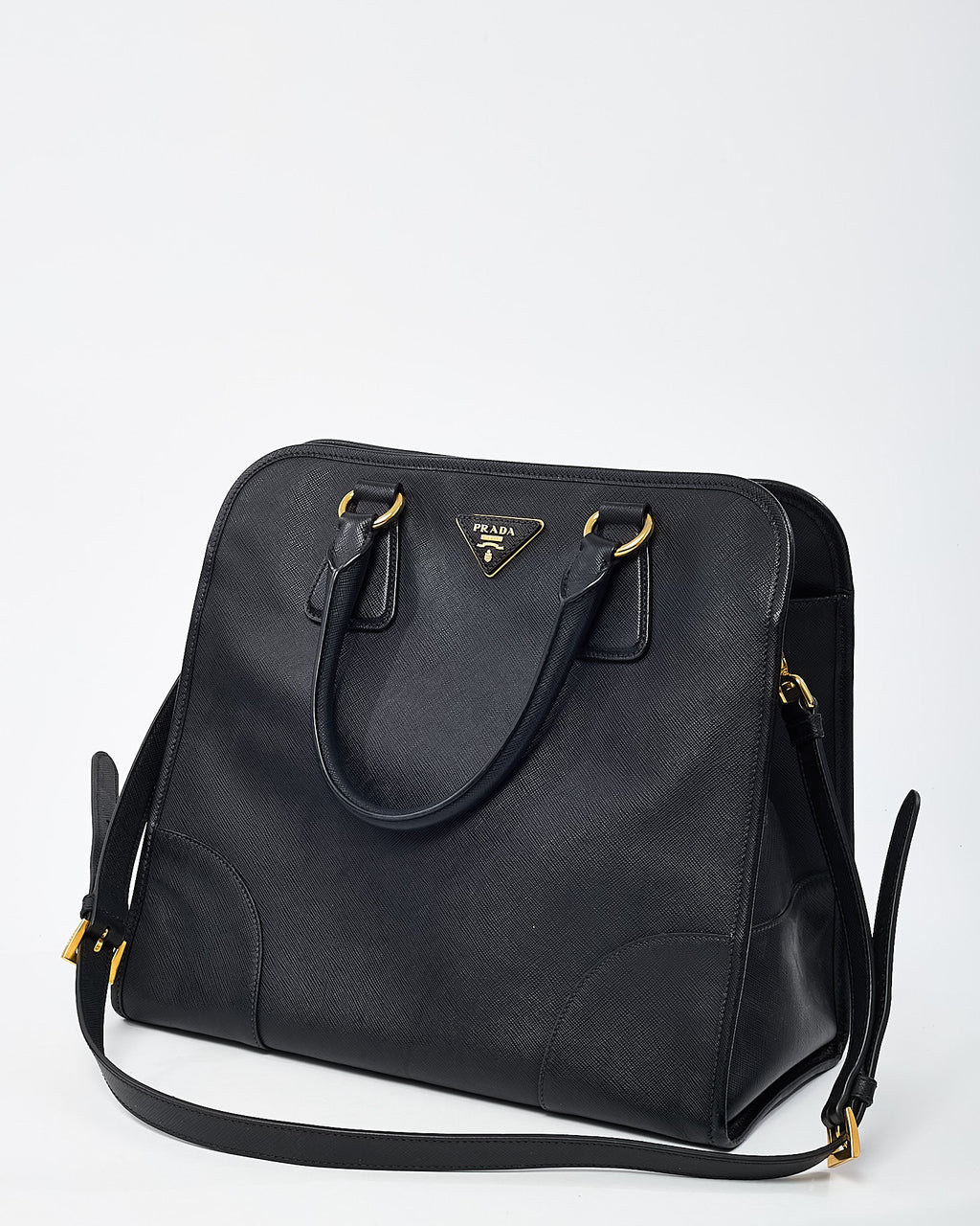 Prada Black Saffiano Leather Pomice 2Way Shopping Tote with Strap