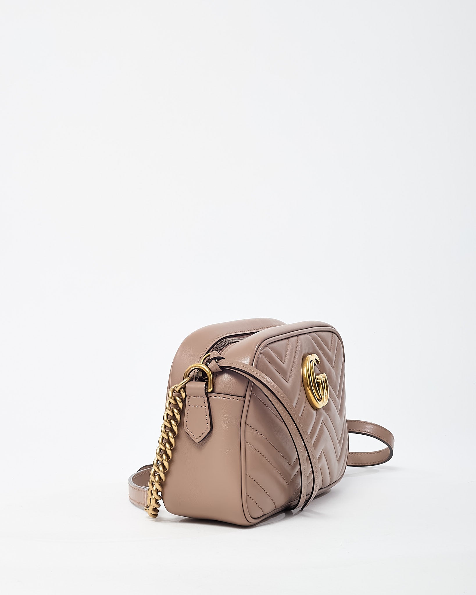 Gucci Dusty Rose Matelassé Leather GG Marmont Small Camera Crossbody Bag