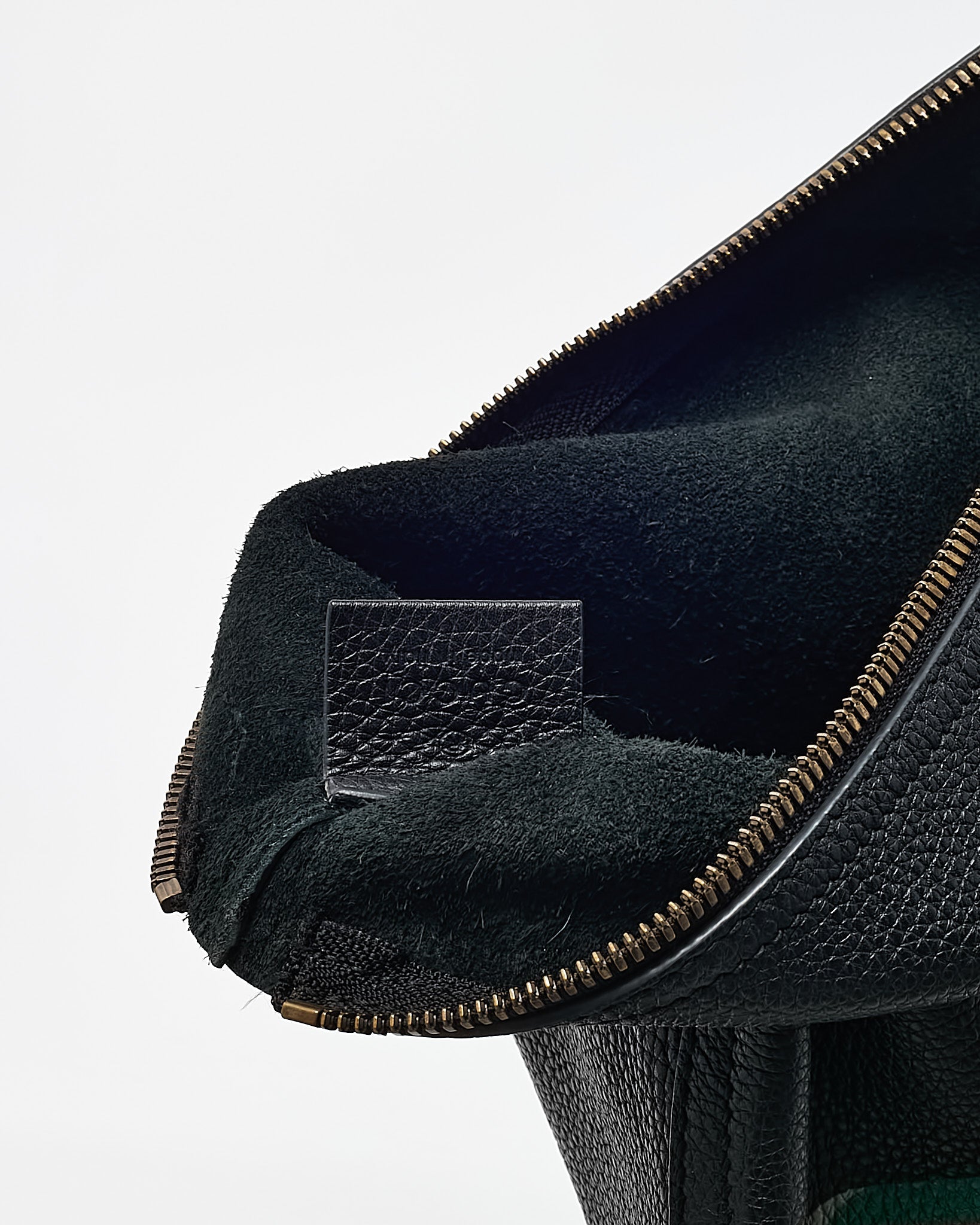 Gucci Black Leather Logo With Green & Red Web Portfolio Clutch