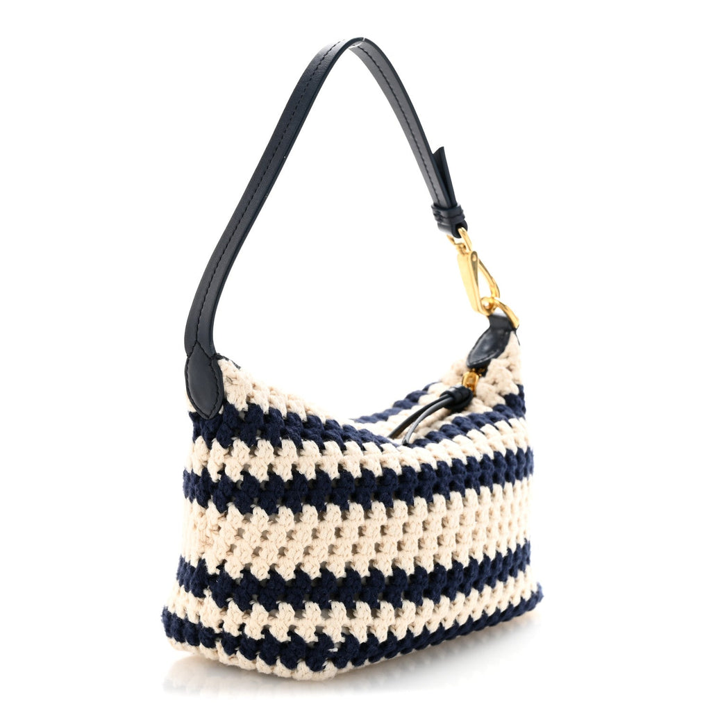 Fabric Crochet Pouch Blue White