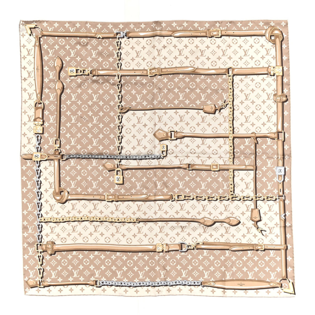 Silk Monogram Denimgram Confidential Square 90 Scarf Beige