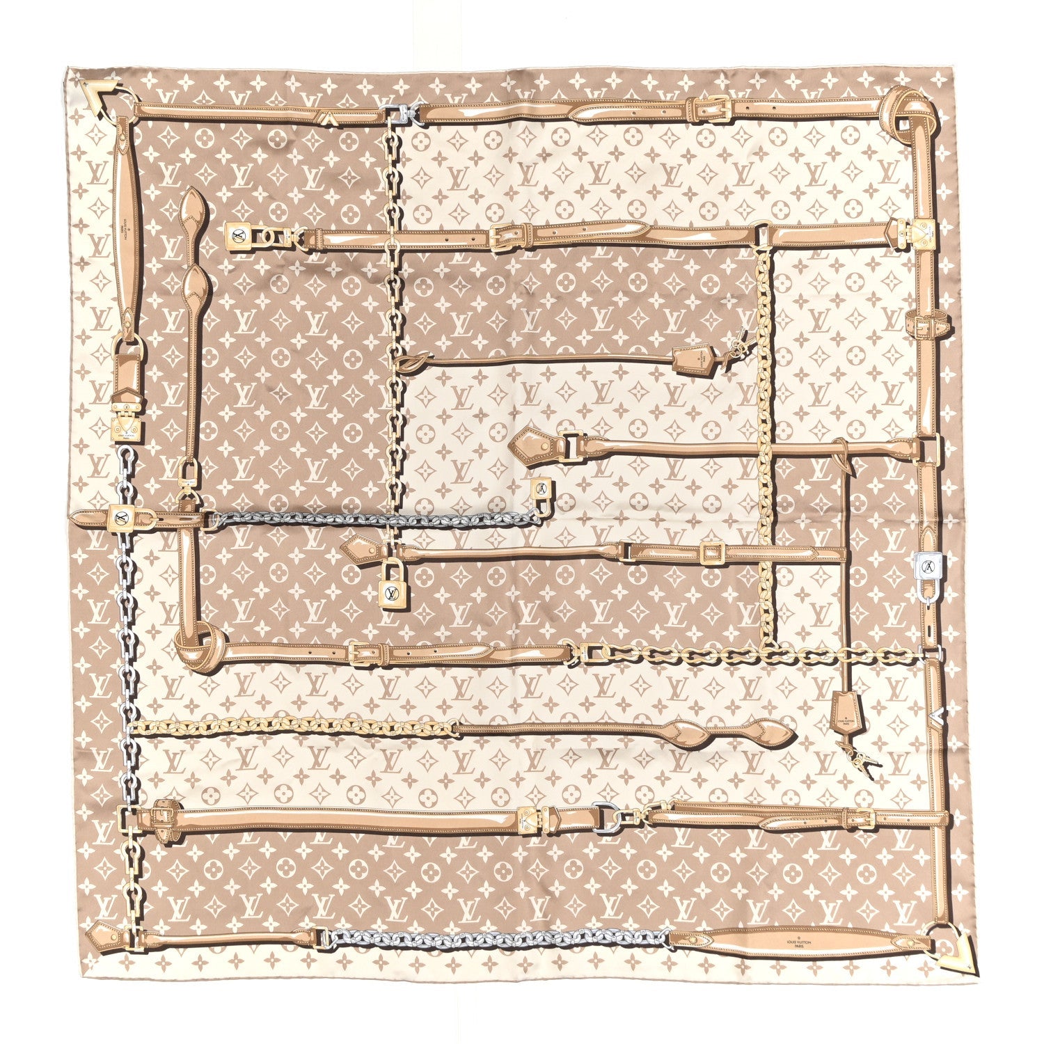 Silk Monogram Denimgram Confidential Square 90 Scarf Beige