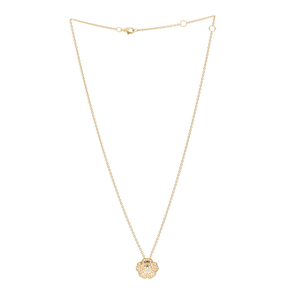 18K Yellow Gold Diamond Bouton de Camelia Pendant Necklace