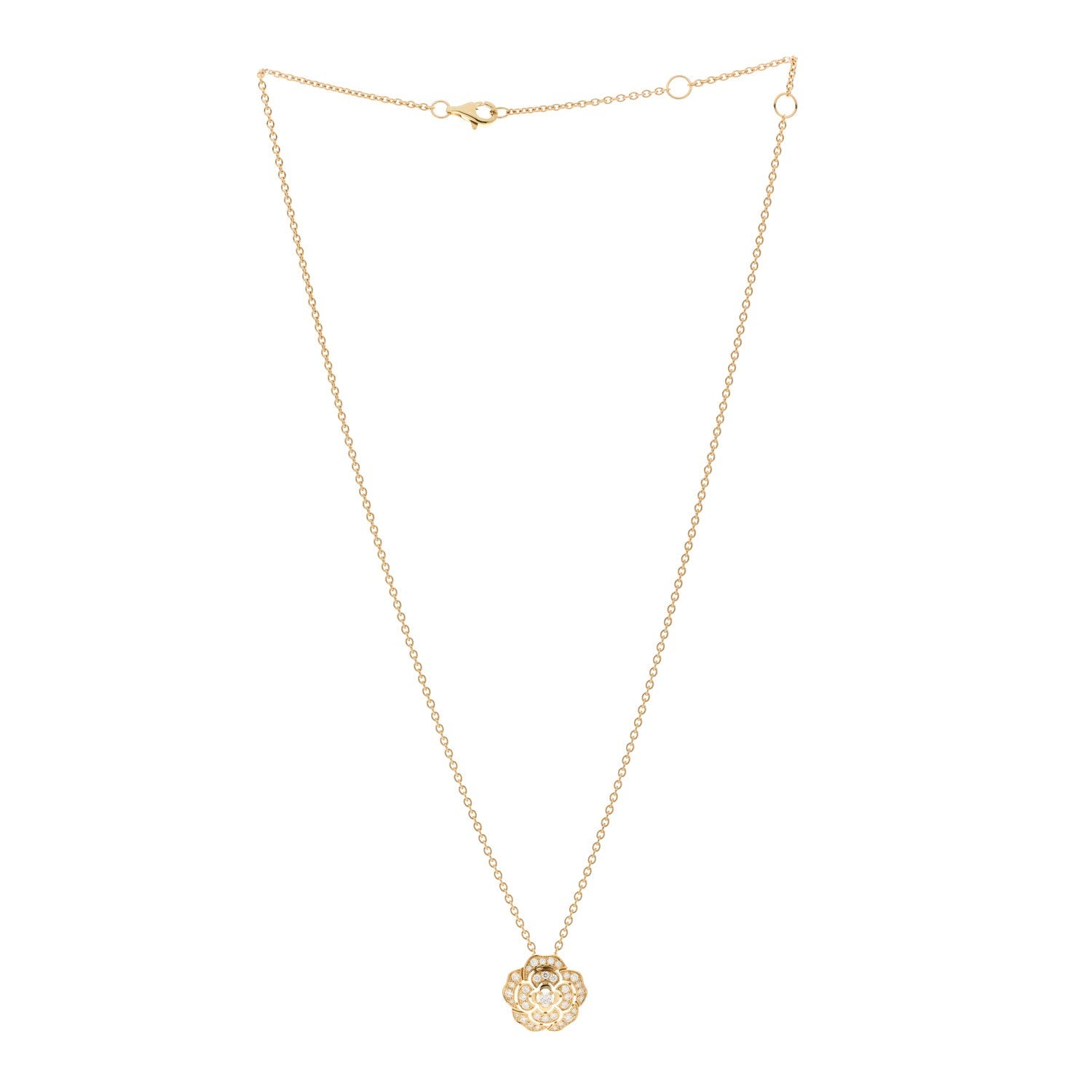 18K Yellow Gold Diamond Bouton de Camelia Pendant Necklace