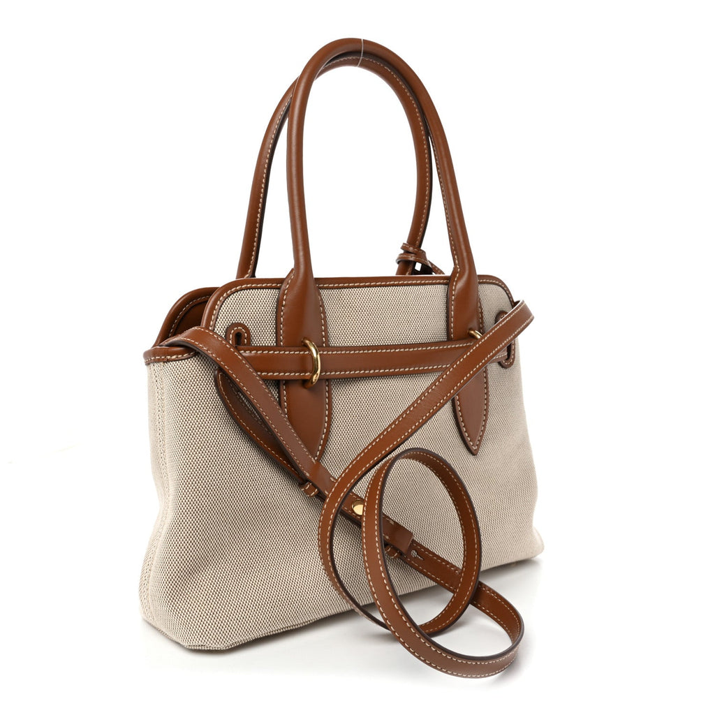 Canvas Calfskin Aventure Bag Beige Brandy
