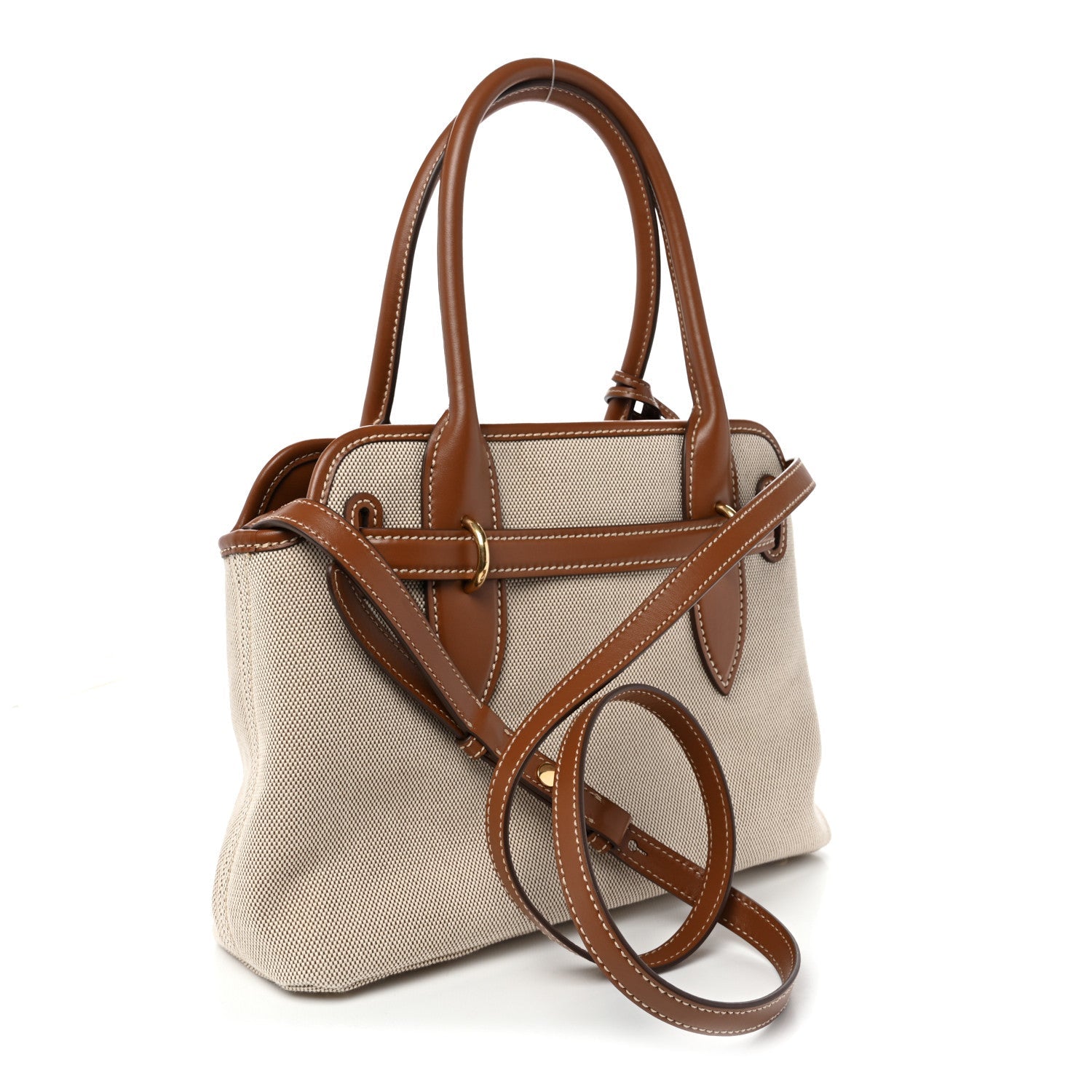 Canvas Calfskin Aventure Bag Beige Brandy