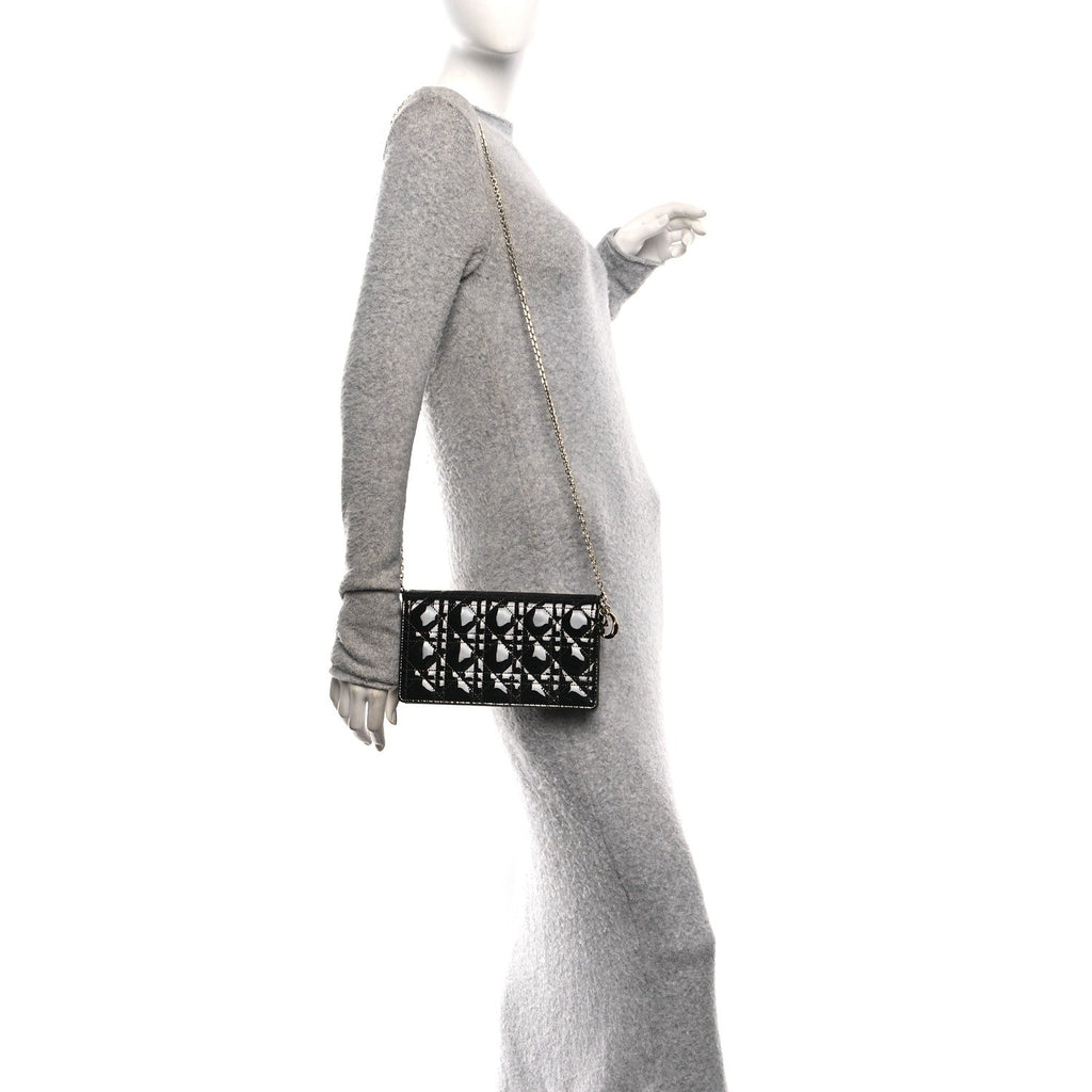 Patent Cannage Lady Dior Convertible Clutch Black