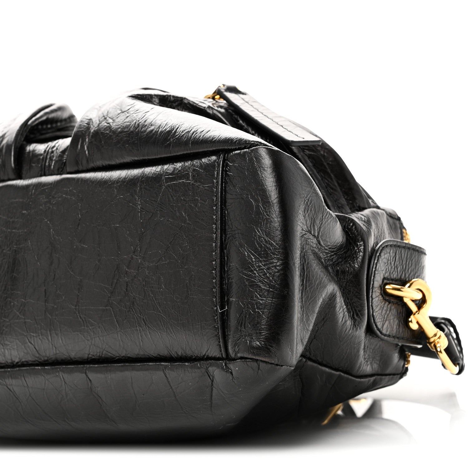 Crinkled Calfskin Small Grand Tour Bowling Bag Black