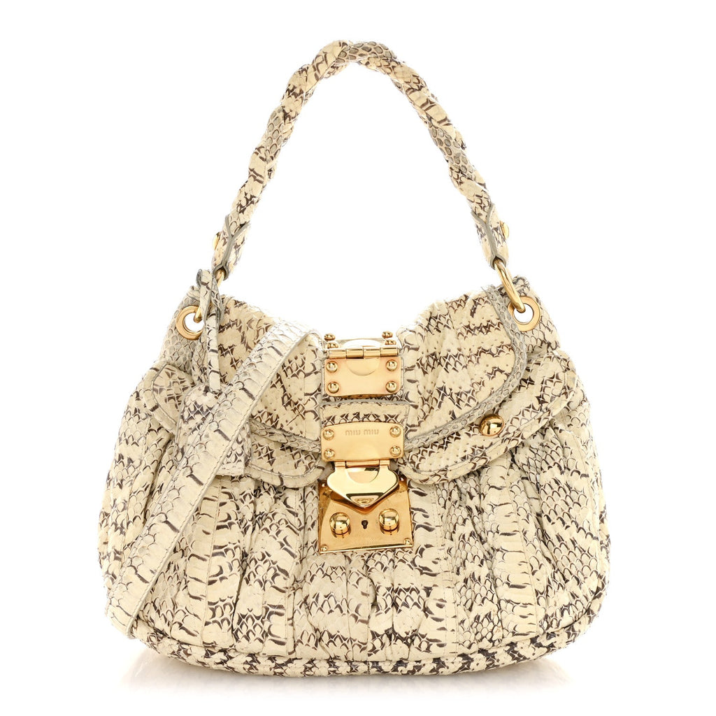 Snakeskin Small Matelasse Coffer Hobo Beige
