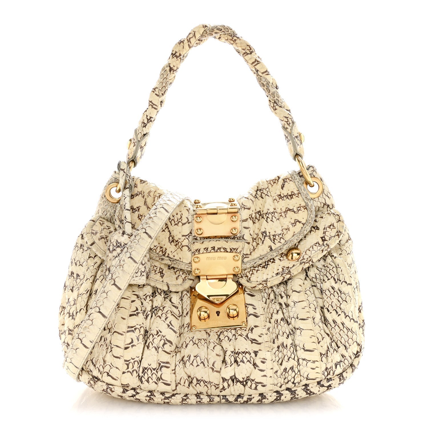 Snakeskin Small Matelasse Coffer Hobo Beige
