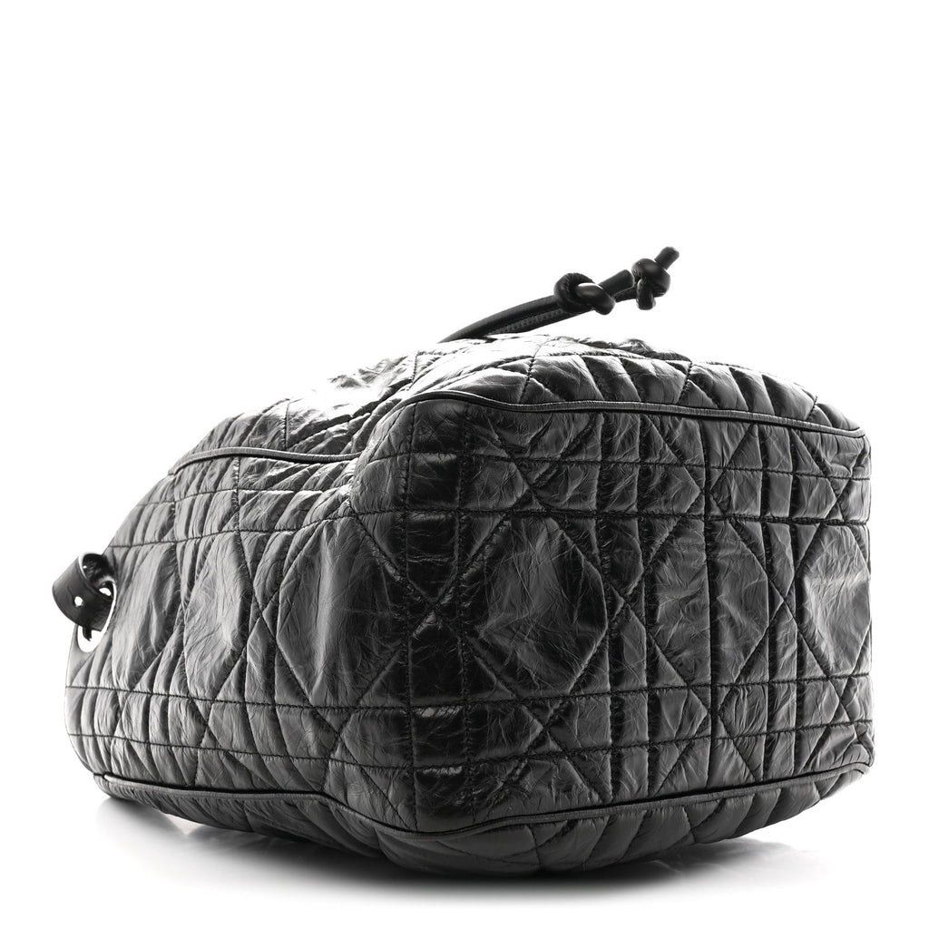 Crinkled Calfskin Macrocannage Medium D-Motion Bag Black