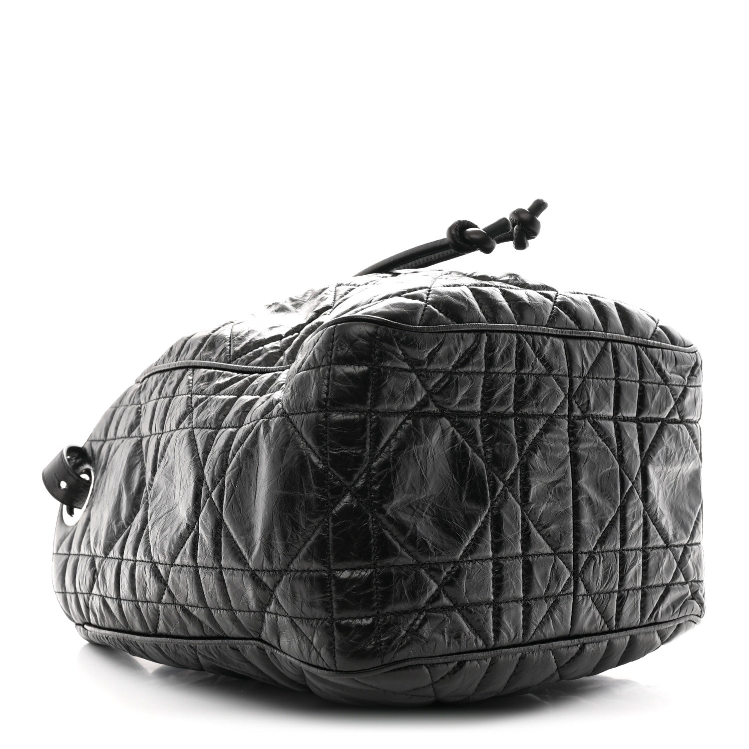 Crinkled Calfskin Macrocannage Medium D-Motion Bag Black