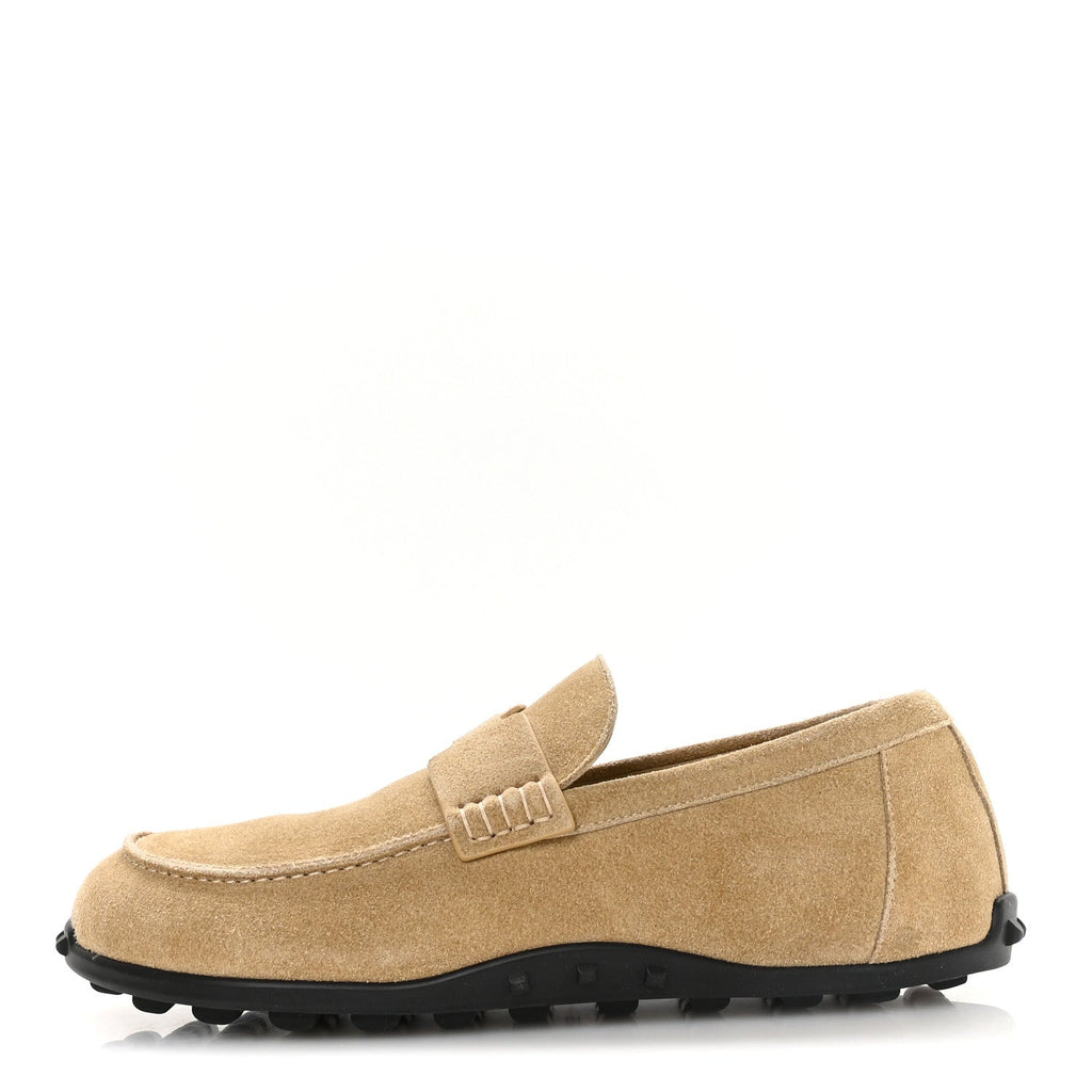 Suede Calfskin Mens Lazy Loafers 40 Beige Sable