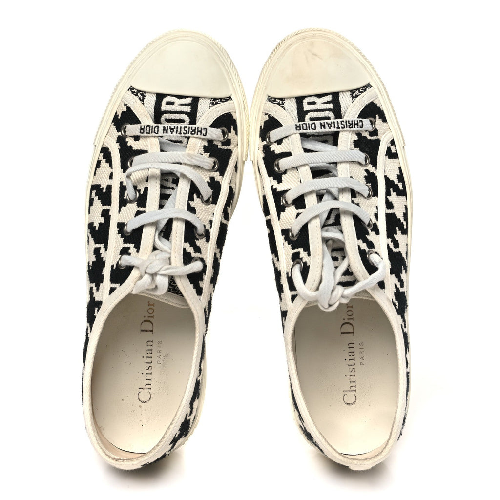 Canvas Macro Houndstooth Embroidered Womens Walk'N'Dior Low Top Sneakers 39 White Black