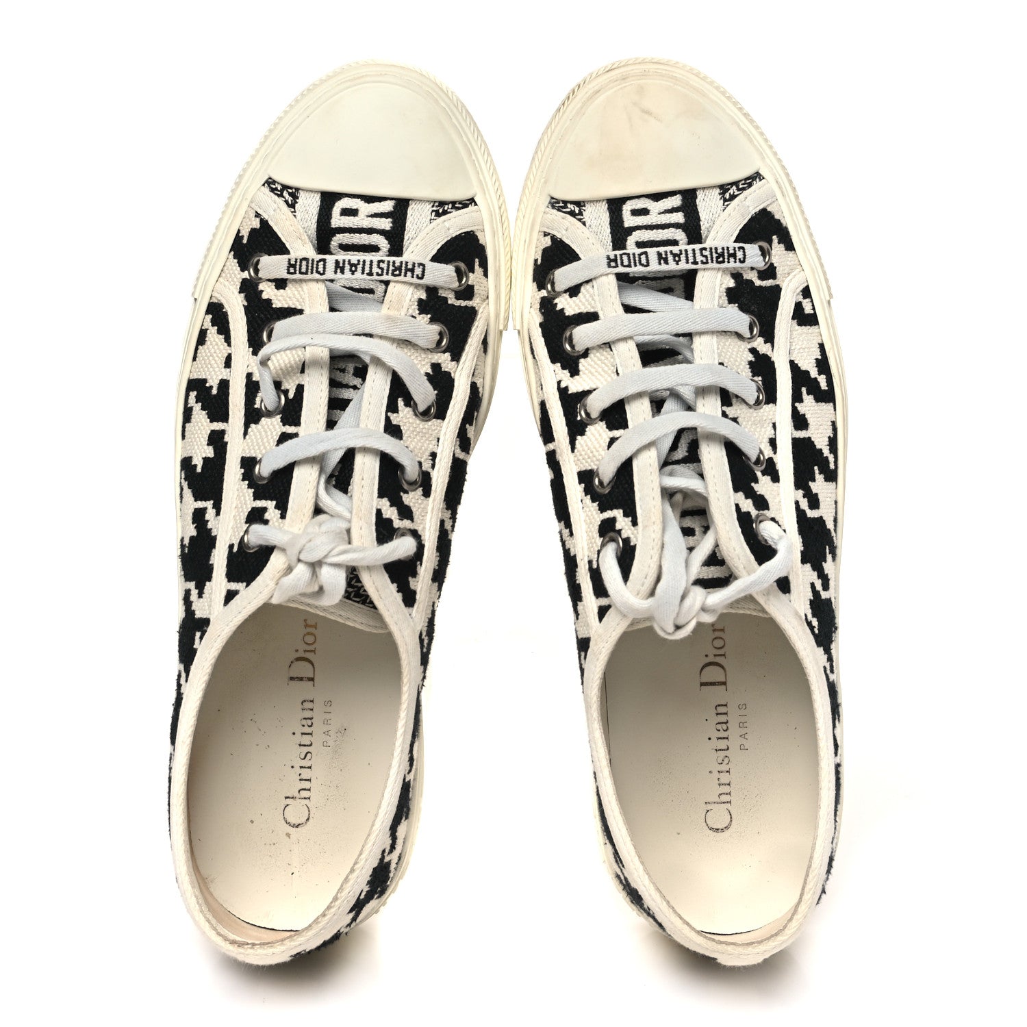 Canvas Macro Houndstooth Embroidered Womens Walk'N'Dior Low Top Sneakers 39 White Black