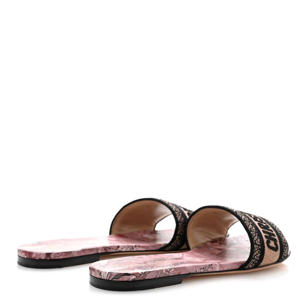 Canvas Rose Mutabilis Embroidered Dway Flat Slide Sandals 39 Fard Black