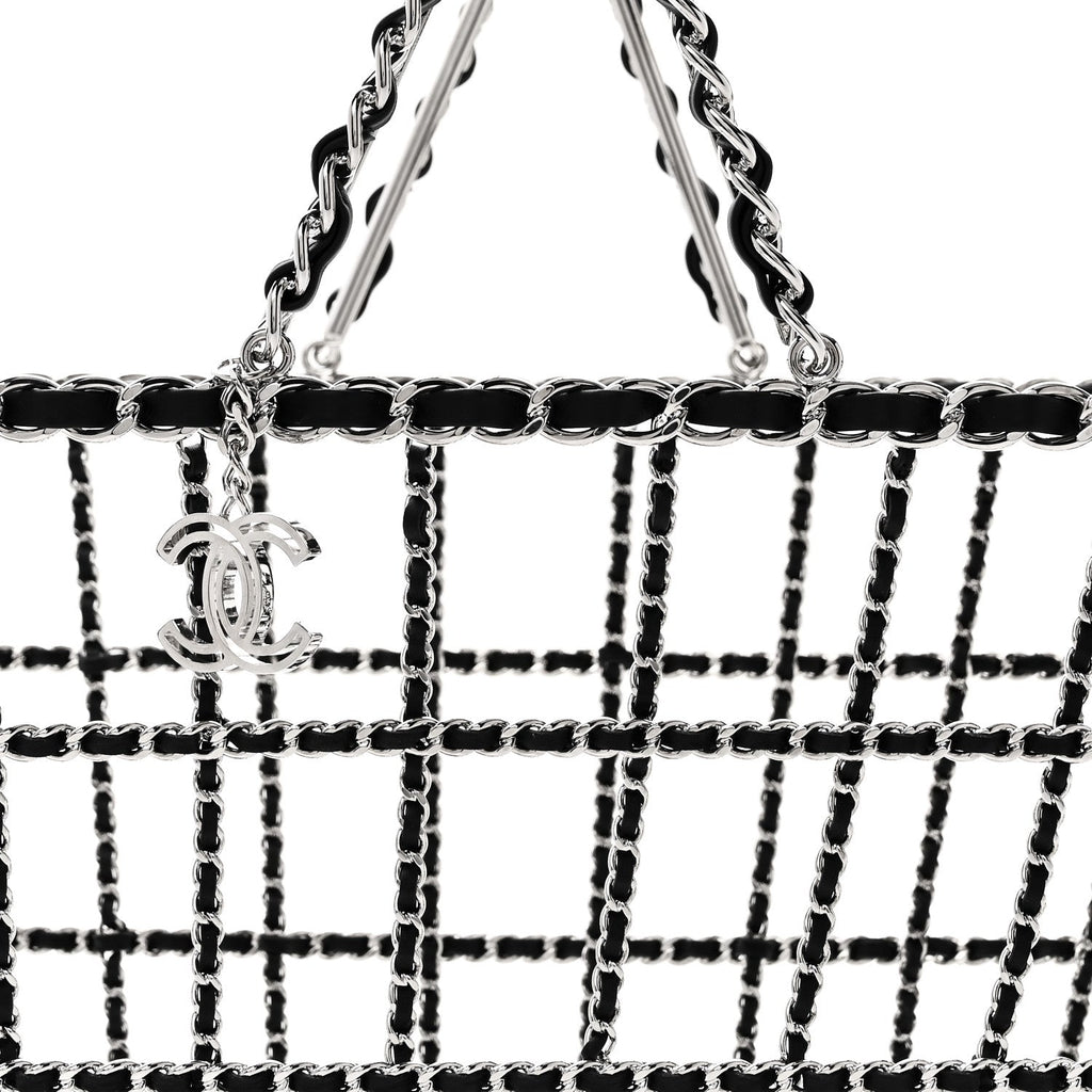Brass Calfskin Medium Grocery By Chanel Shopping Basket Silver