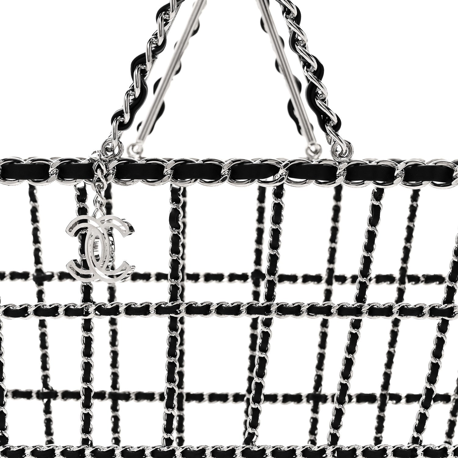 Brass Calfskin Medium Grocery By Chanel Shopping Basket Silver