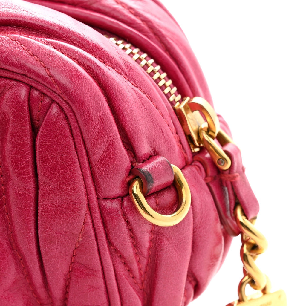 Vitello Lux Matelasse Zip Shoulder Bag Fuxia
