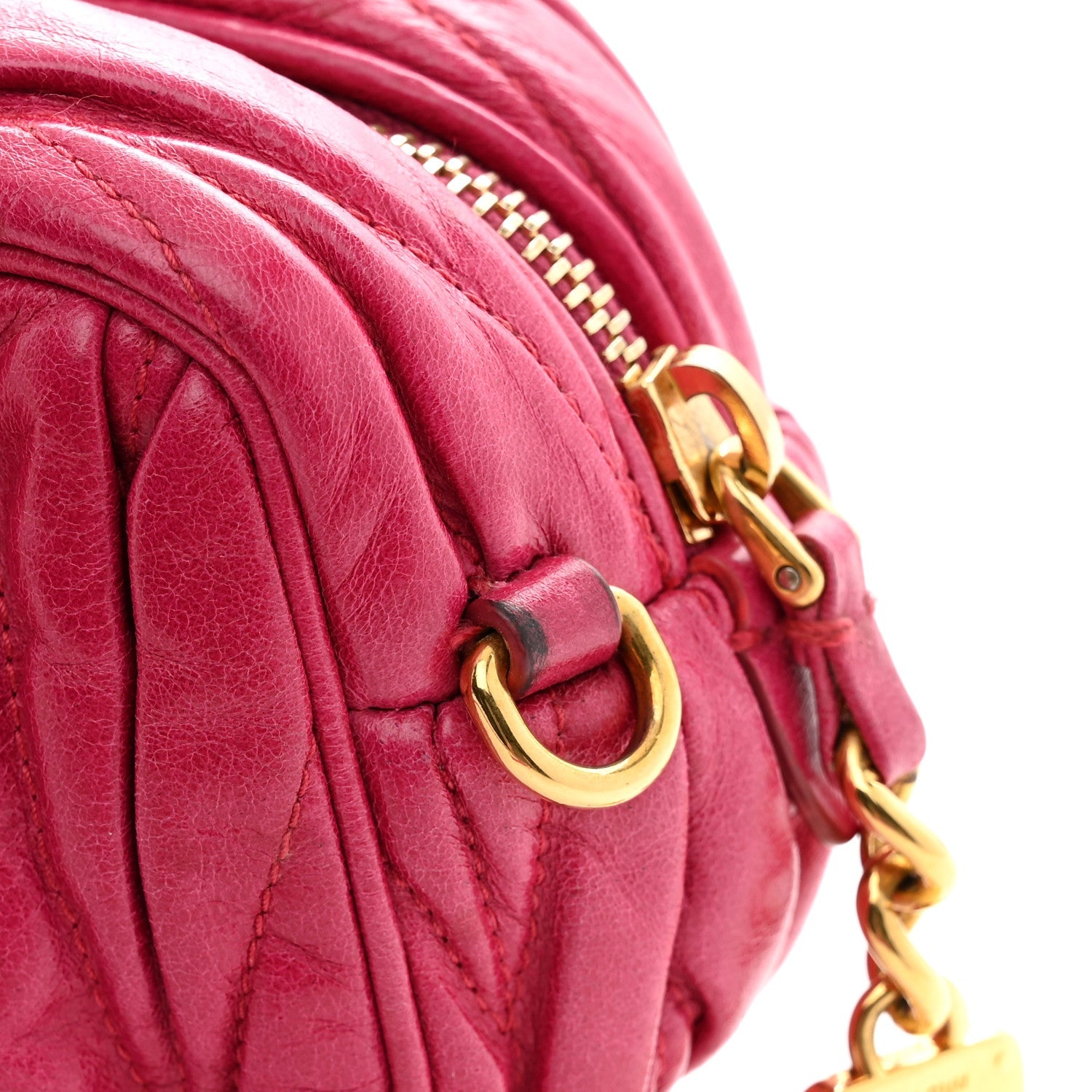 Vitello Lux Matelasse Zip Shoulder Bag Fuxia