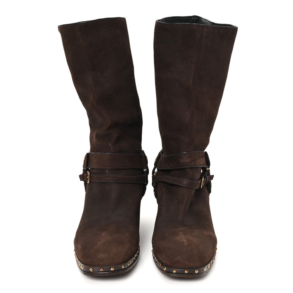 Suede Harness Mid Calf Boots 40 Brown