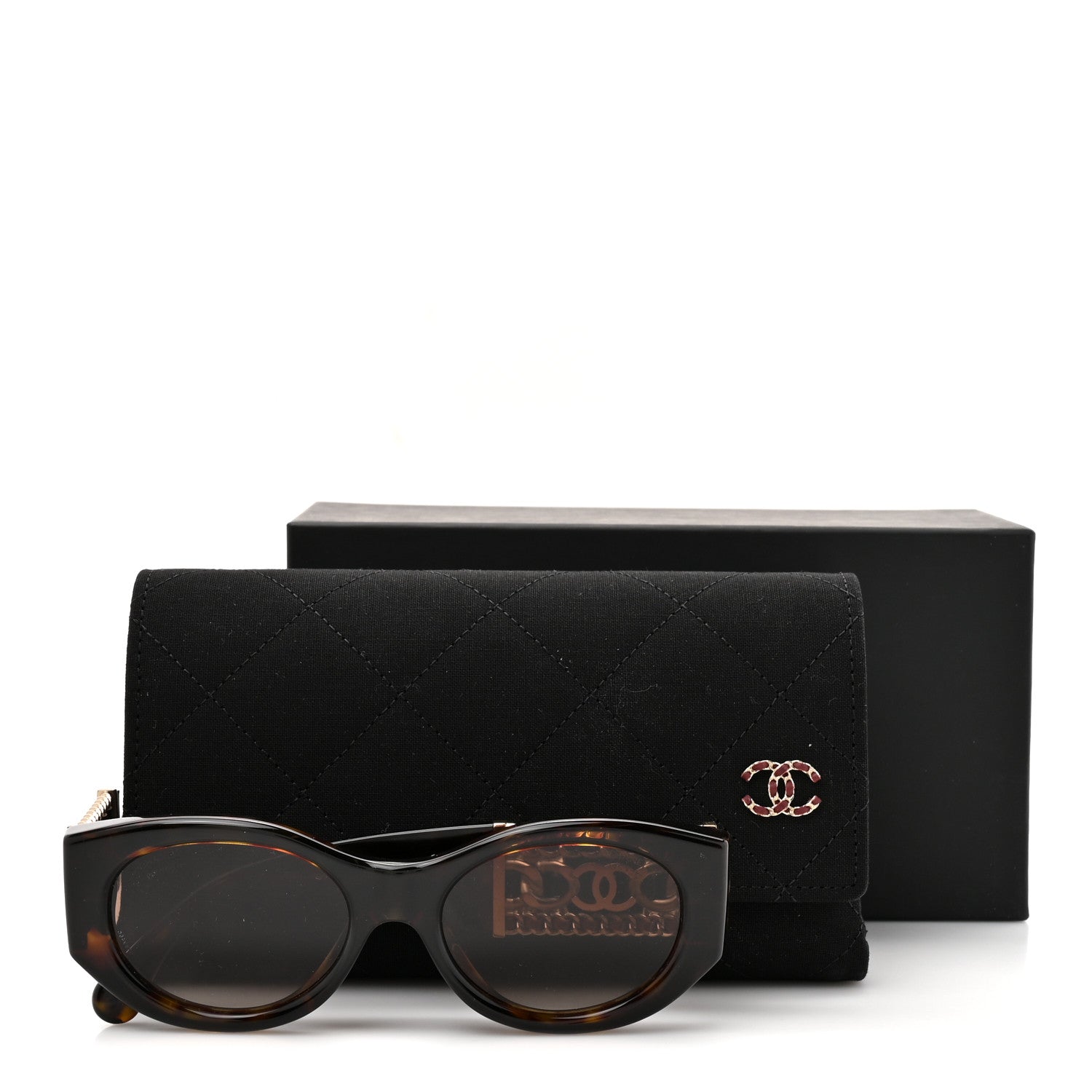 Acetate Calfskin Chain Polarized CC Sunglasses 5536-Q-A Tortoise