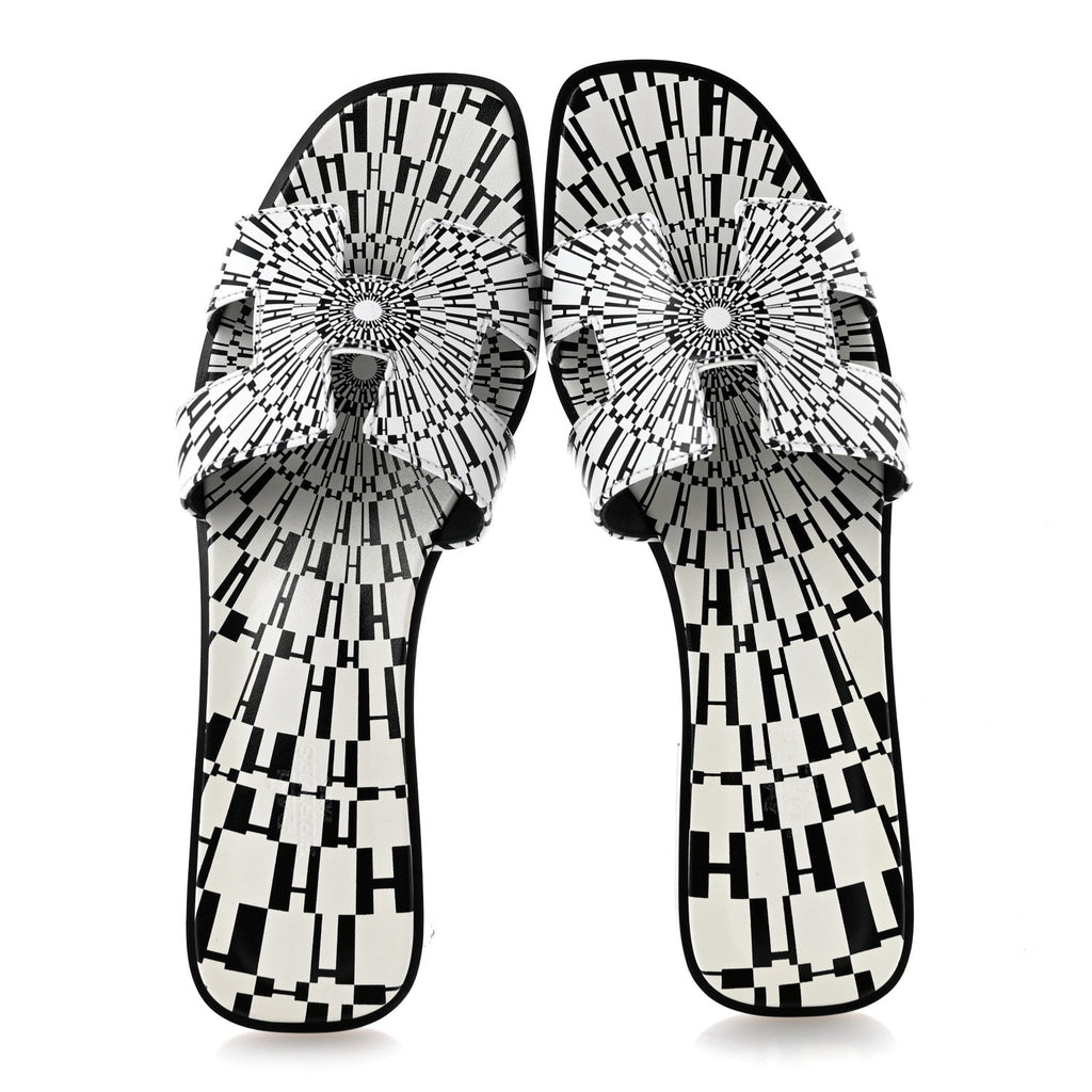 Calfskin Printed Op'H Oran Sandals 40.5 Black White