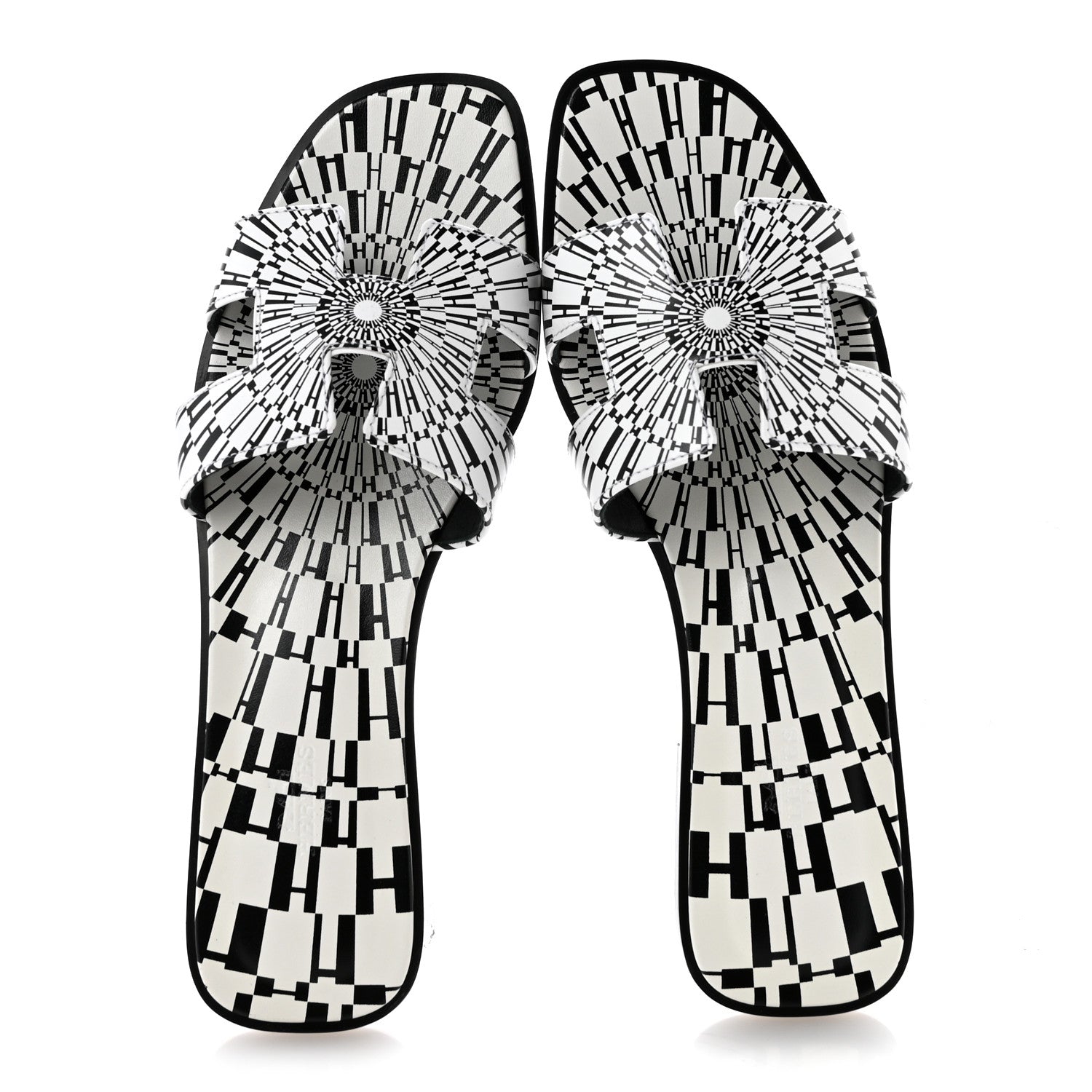 Calfskin Printed Op'H Oran Sandals 40.5 Black White