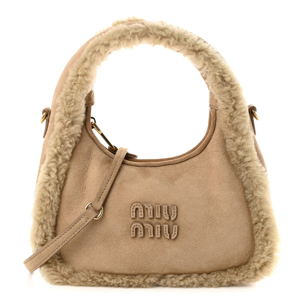 Suede Shearling Mini Wander Hobo Sabbia