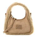 Suede Shearling Mini Wander Hobo Sabbia