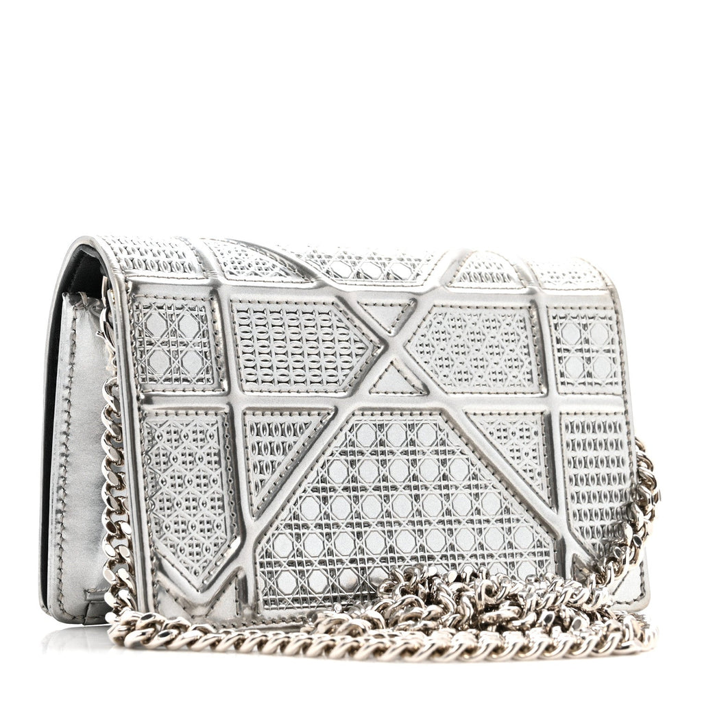 Metallic Patent Micro-Cannage Baby Diorama Flap Bag Silver