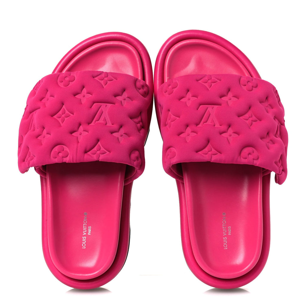 Technical Fabric Embossed Monogram Pool Pillow Comfort Mules 37 Fuchsia