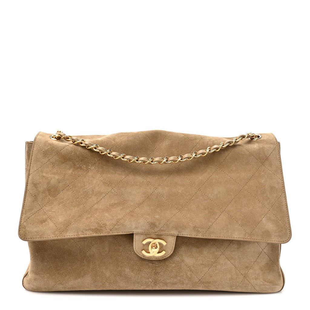 Suede Calfskin Souplissimo Maxi Flap Dark Beige