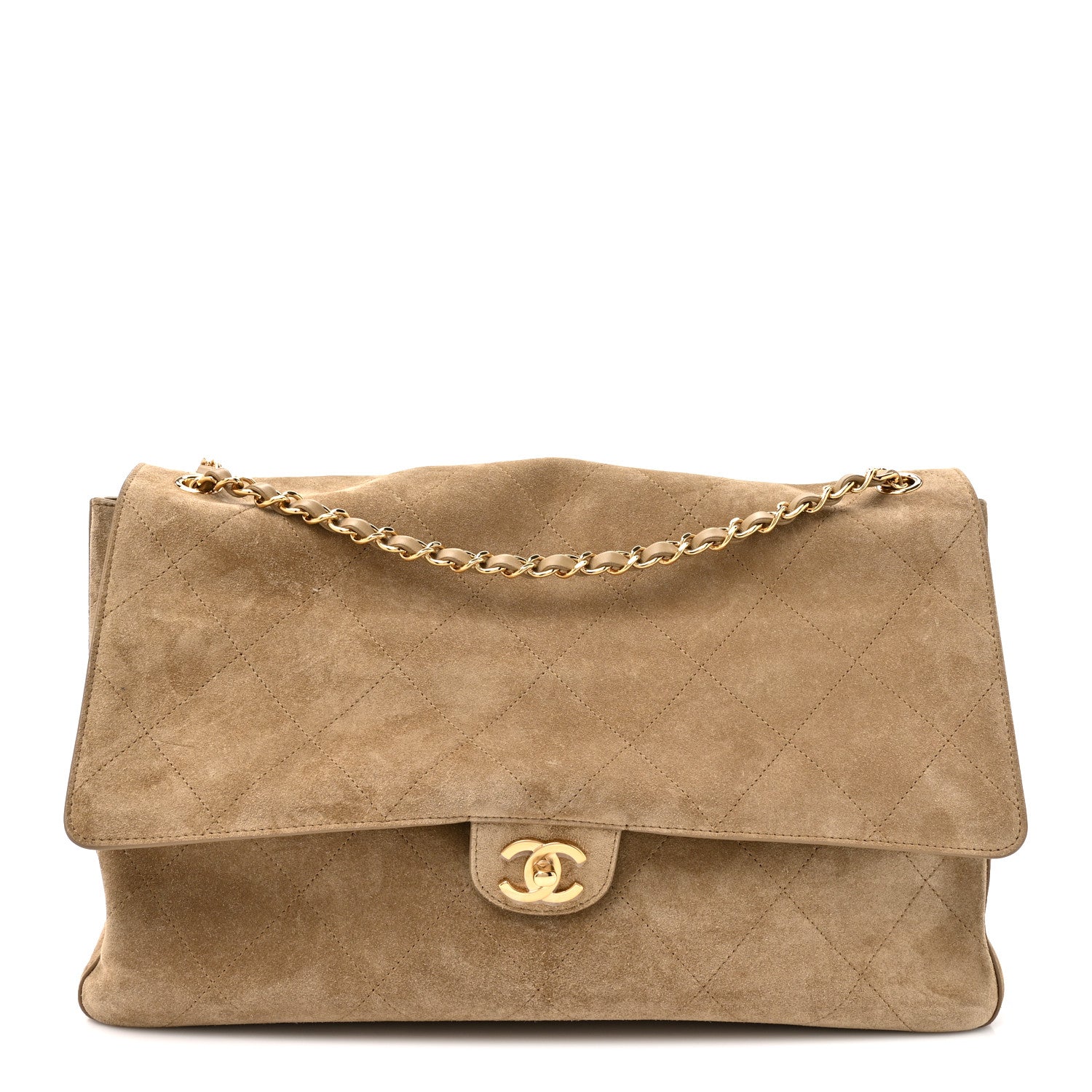 Suede Calfskin Souplissimo Maxi Flap Dark Beige