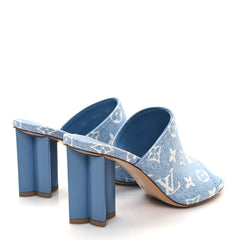 Denim Monogram Silhouette Mules 37 Blue